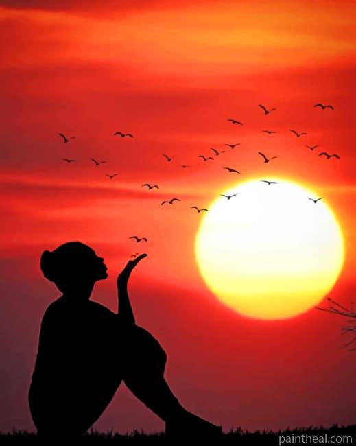 Girl Silhouette At Sunset Painting By Numbers Kits