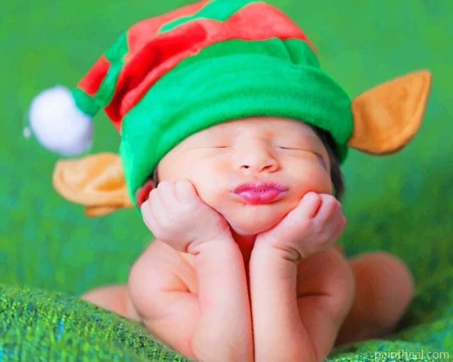 Baby With Elf Beanie Painting By Numbers Kits