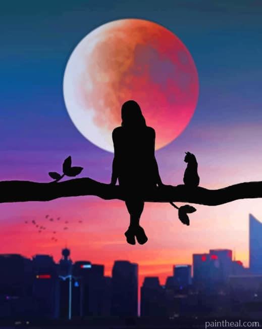 Girl And Cat Silhouette Painting By Numbers Kits