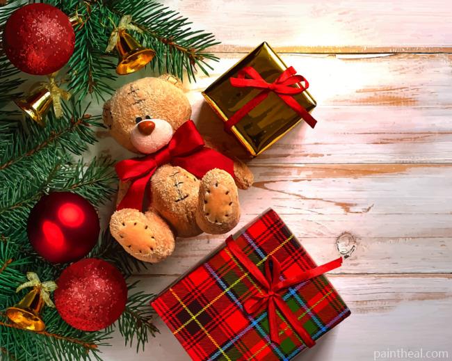 Christmas Tree And Gifts And Bear Painting By Numbers Kits