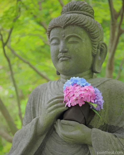 Buddha Statue With Flowers Painting By Numbers Kits