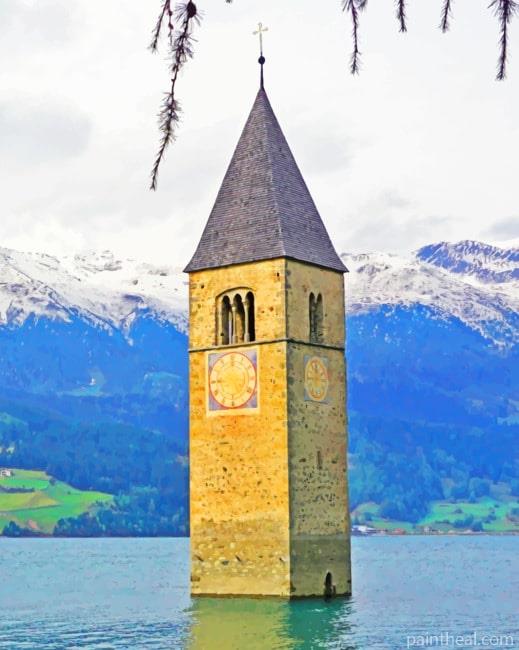 Campanile Di Curon Venosta Vecchia Painting By Numbers Kits
