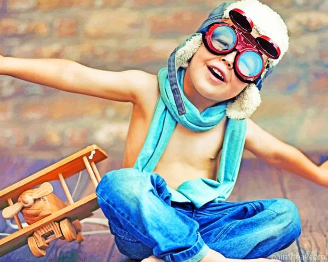 Young Pilot Kid Painting By Numbers Kits