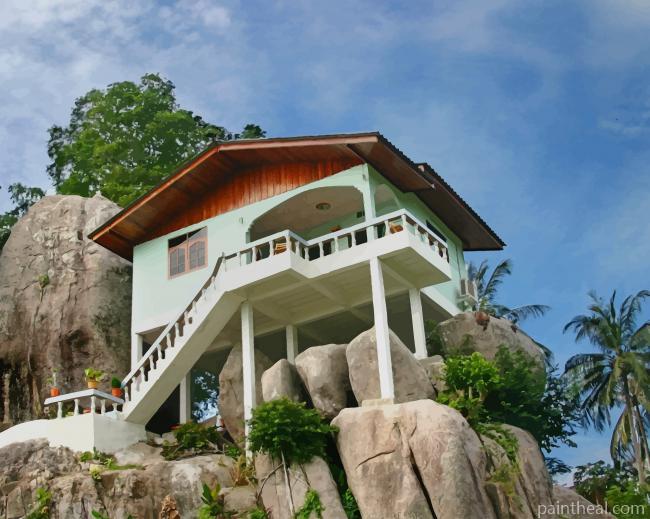 House On Tropical Rock Painting By Numbers Kits
