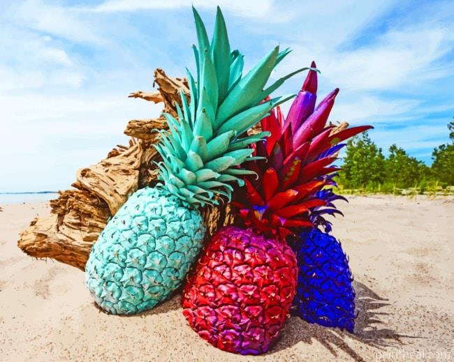 Colorful Pineapples On Beach Painting By Numbers Kits
