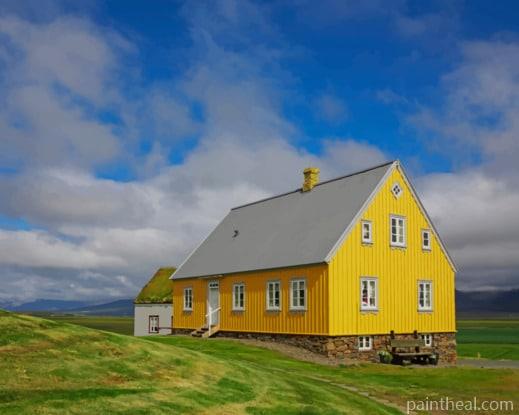 Iceland Houses In Yellow Painting By Numbers Kits