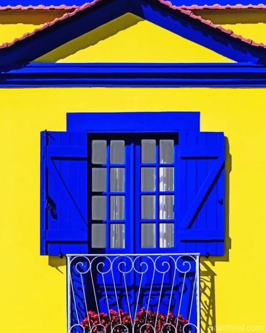 Yellow And Blue House Painting By Numbers Kits