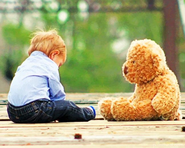 Baby With Teddy Bear Painting By Numbers Kits