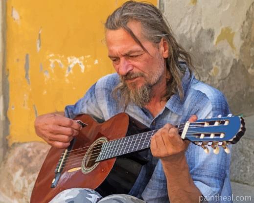 Street Artist With Guitar Painting By Numbers Kits