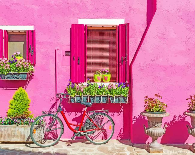 Bicycle and Pink House Painting By Numbers Kits
