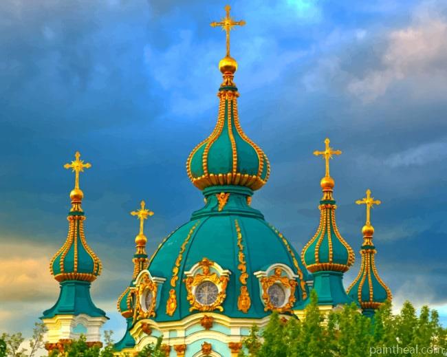 Ukraine Kiev Temple Church St Andrew Painting By Numbers Kits