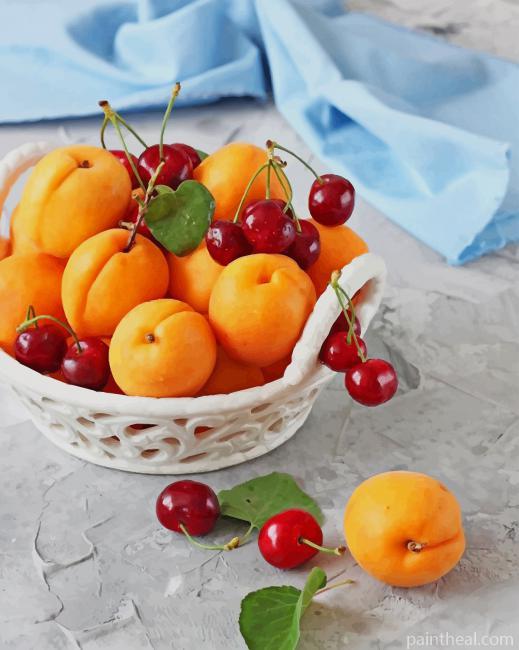 Apricot And Cherry Fruits Painting By Numbers Kits