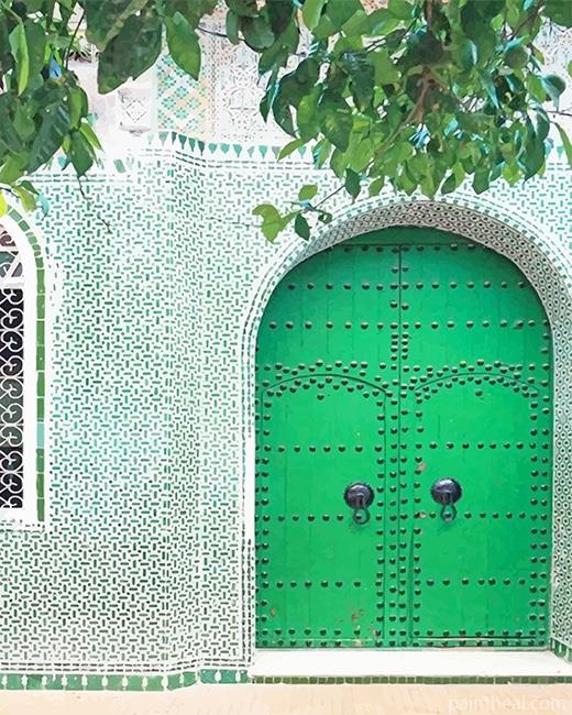 Traditional Moroccan Green Door Painting By Numbers Kits