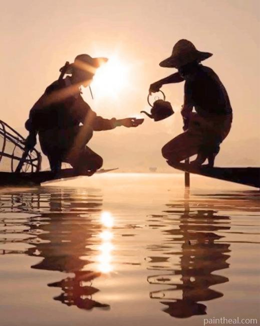Fishermen Silhouette Painting By Numbers Kits