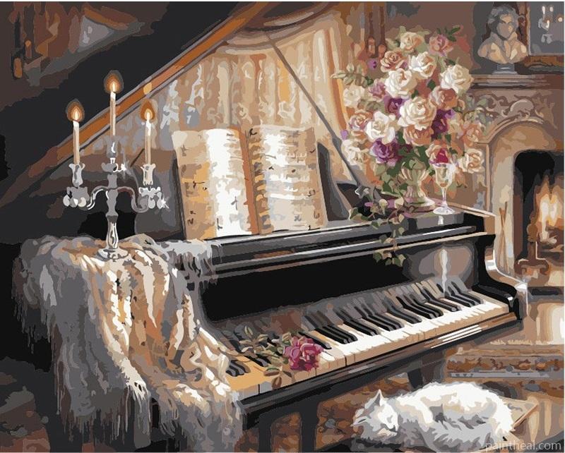 Piano Flowers Vase Painting By Numbers Kits