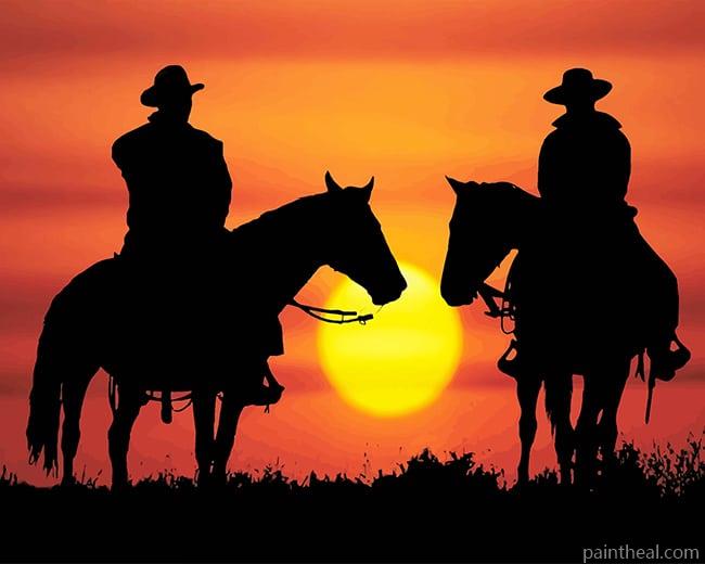 Cowboys Silhouette Sunset Painting By Numbers Kits