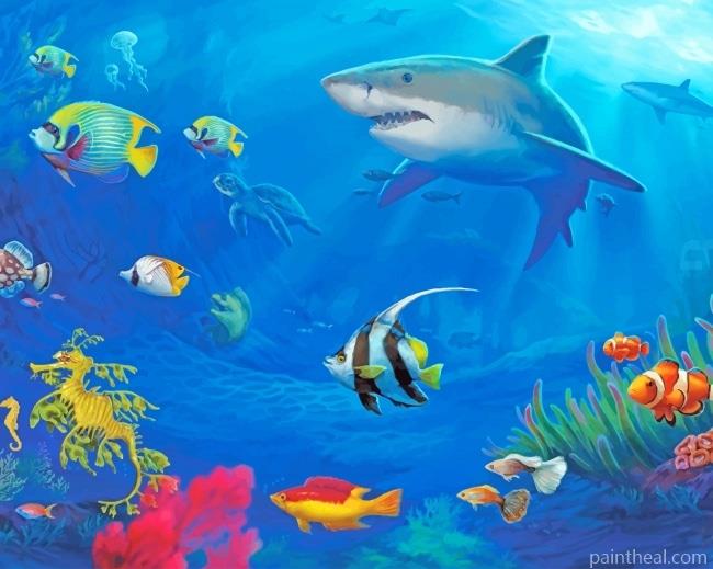 Colorful Fish And Shark Painting By Numbers Kits