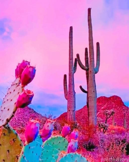 Aesthetic Sky Cactus Painting By Numbers Kits