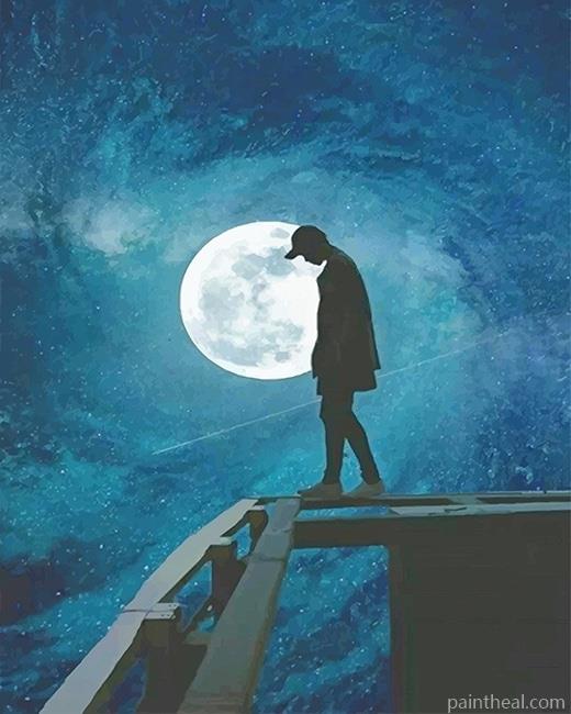 Lonely Man Moon Silhouette Painting By Numbers Kits