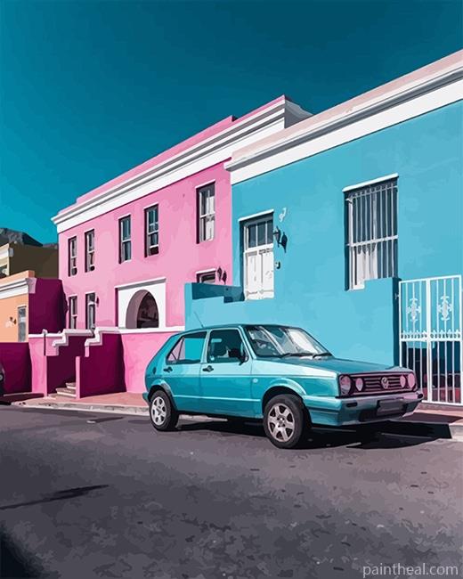 Pink Blue House Painting By Numbers Kits