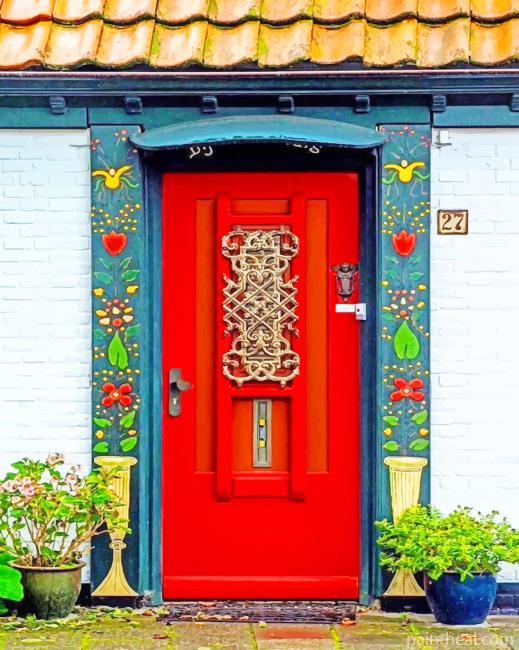 Aesthetic Red Door Painting By Numbers Kits