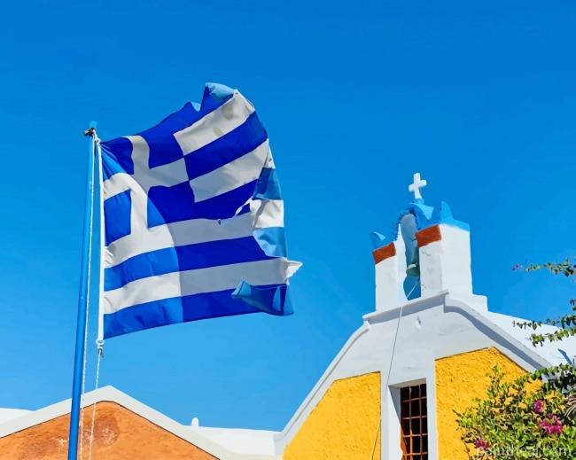 Greek Flag Santorini Church Painting By Numbers Kits