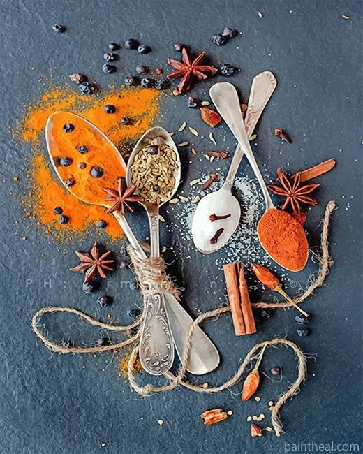 Food Spices Spoons Painting By Numbers Kits