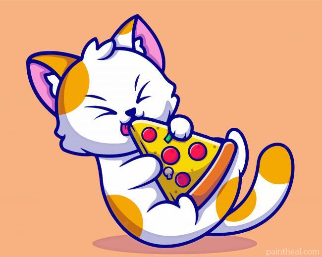 Cat Eating Pizza Painting By Numbers Kits