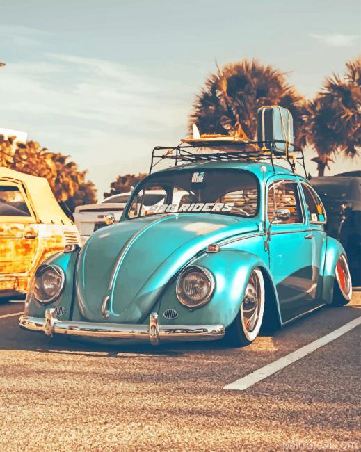 Aesthetic Blue Old Car Painting By Numbers Kits