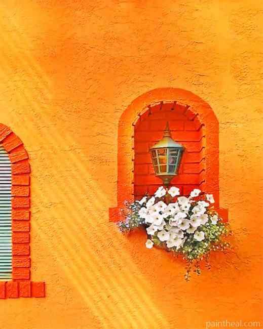 Lantern and Plants On Orange Wall Painting By Numbers Kits