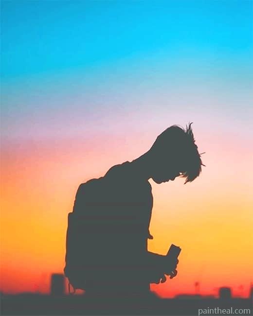 Sad Man Sunset Silhouette Painting By Numbers Kits