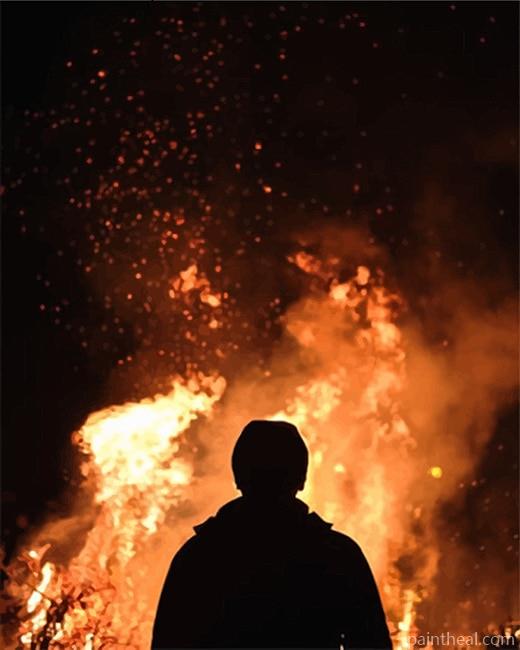 Fire Man Silhouette Painting By Numbers Kits