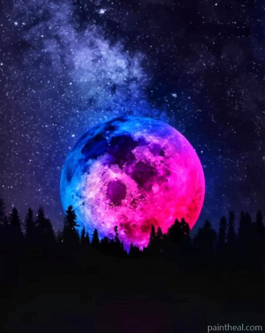 Galaxy Pink and Blue Moon Painting By Numbers Kits