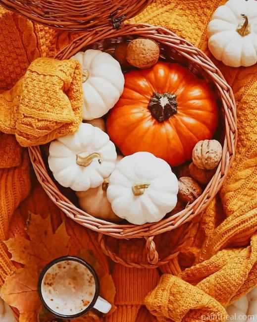 Autumn Pumpkins In Basket Painting By Numbers Kits