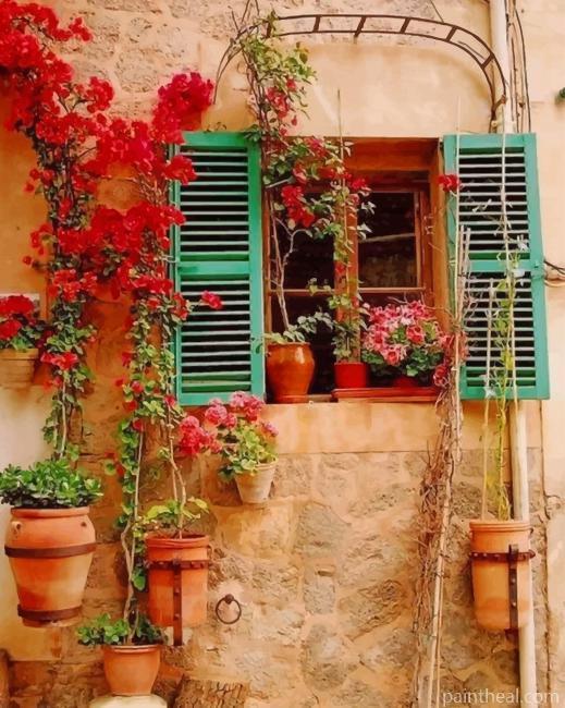Plants Pots in Window Painting By Numbers Kits