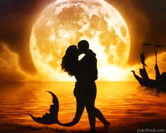 Mermaid and Lover Silhouette Painting By Numbers Kits