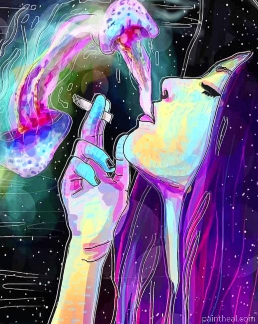 Space Girl Smoking Painting By Numbers Kits
