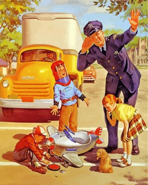 Vintage Children With Police Painting By Numbers Kits