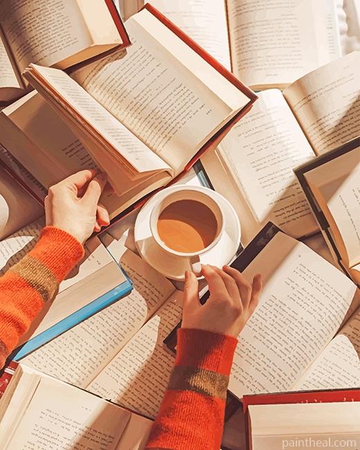 Books and Coffee Cup Painting By Numbers Kits