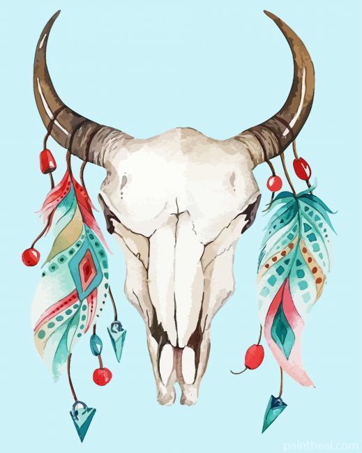 Cow Skull With Feathers Painting By Numbers Kits