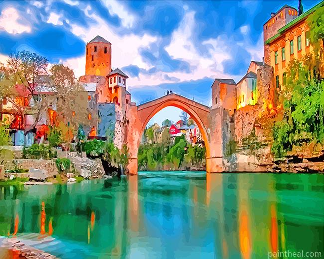 Aesthetic Mostar Bridge Painting By Numbers Kits