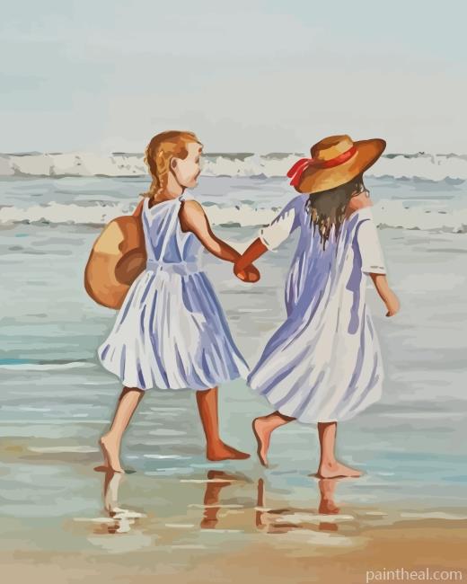 Sisters In Beach Painting By Numbers Kits