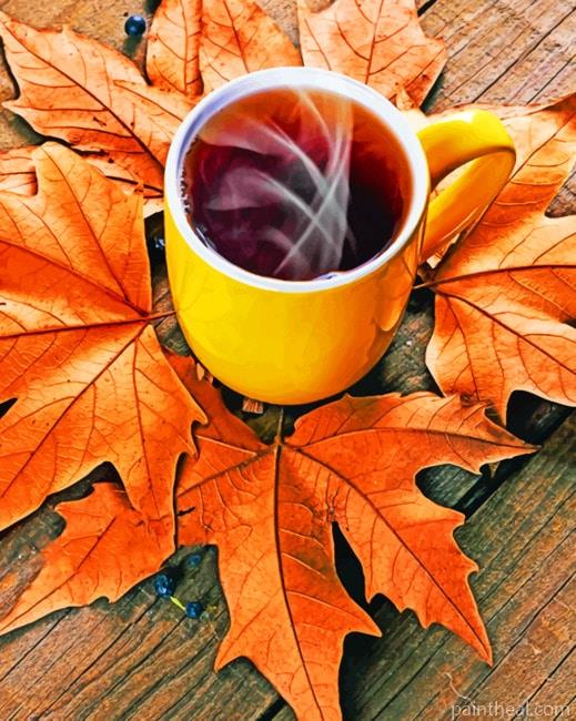 Coffee Cup Autumn Leaves Painting By Numbers Kits