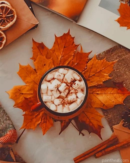 Cozy Drink With Leaves Painting By Numbers Kits