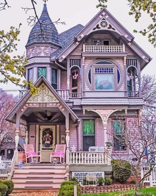Pink Vintage House Painting By Numbers Kits