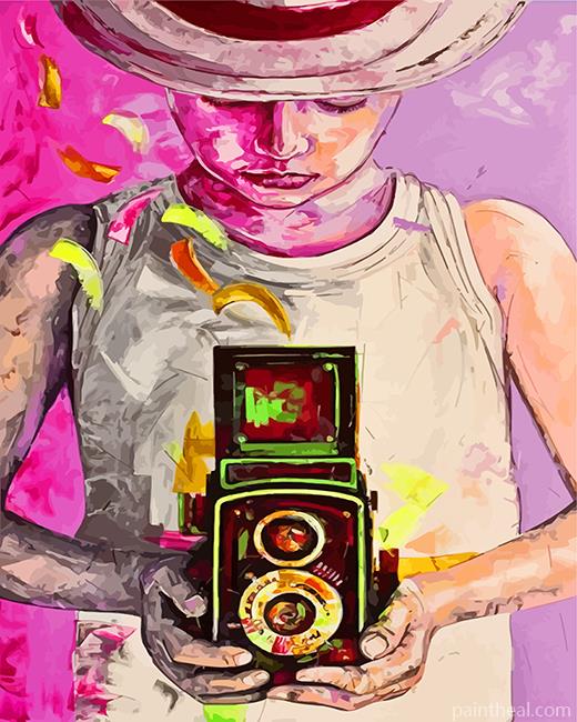 Vintage Boy With Camera Painting By Numbers Kits
