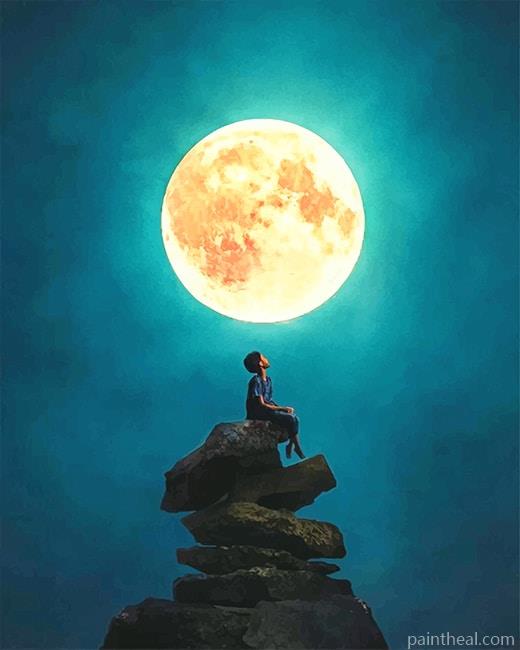 Kid Staring At Moon Painting By Numbers Kits