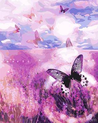 Purple Field Butterfly Painting By Numbers Kits