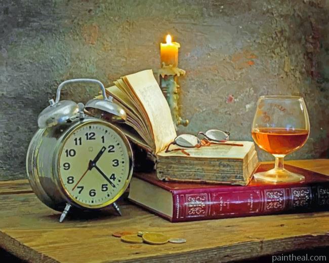 Old Books And Clock Painting By Numbers Kits