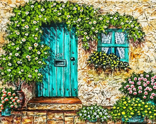 Wooden Teal Door Painting By Numbers Kits